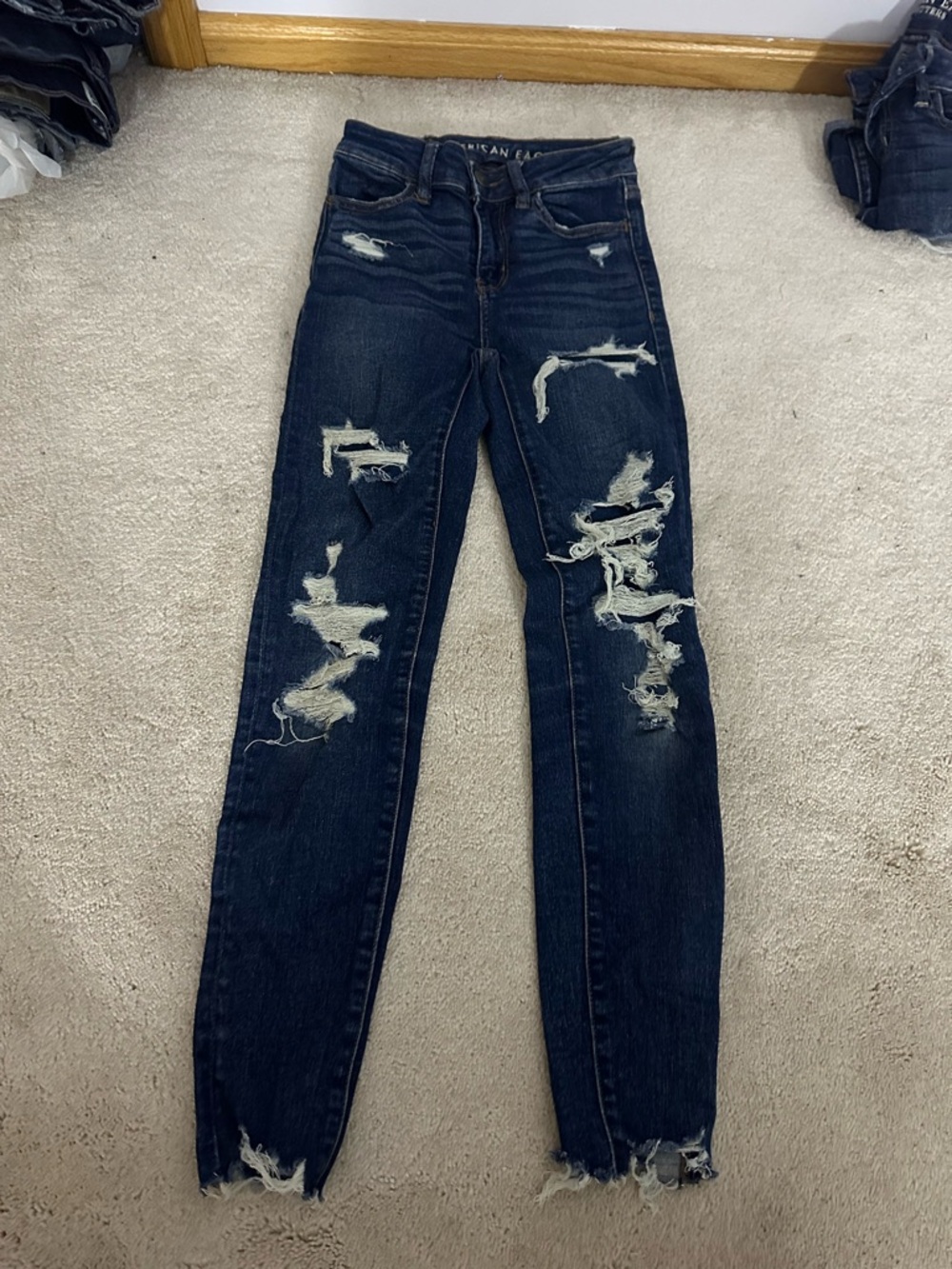 American Eagle Outfitters Distressed Dark Blue Skinny Jeans